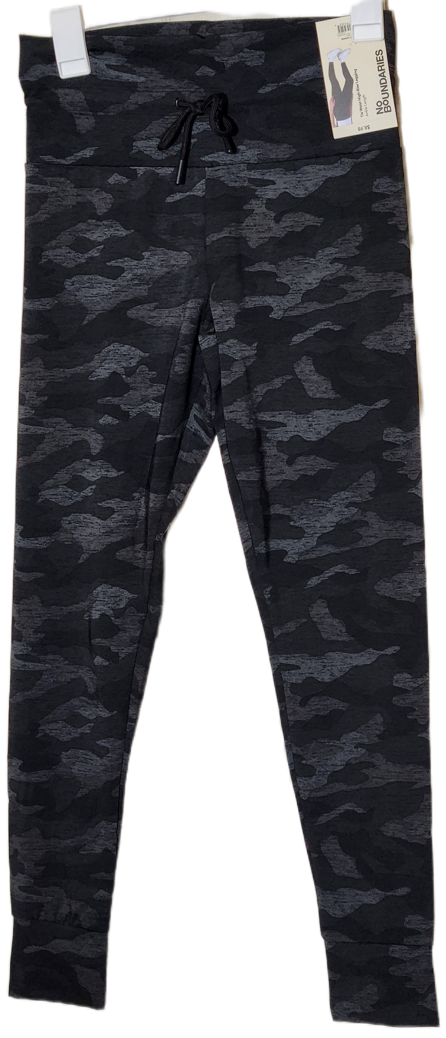 No Boundaries Camo Black Gray Tie Waist High Rise Leggings size Women's S/M