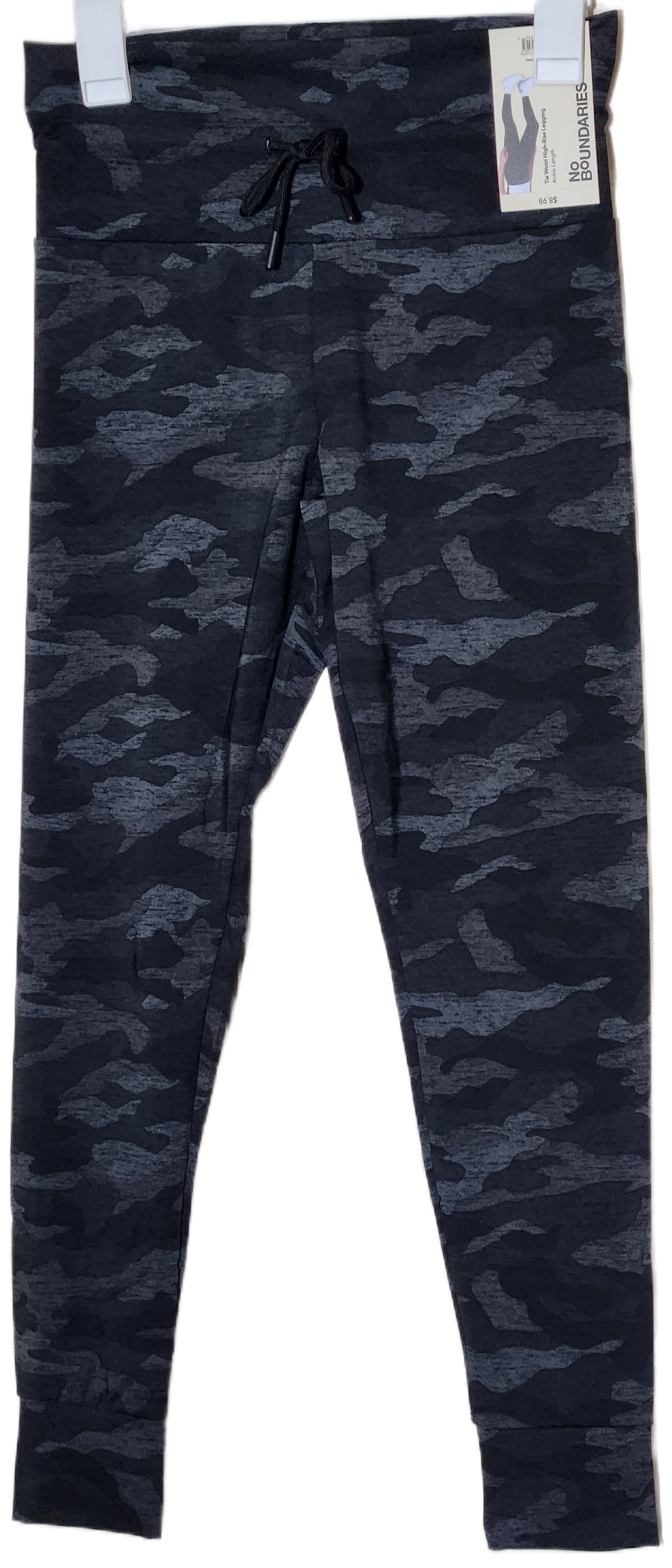 No Boundaries Camo Black Gray Tie Waist High Rise Leggings size Women's S/M