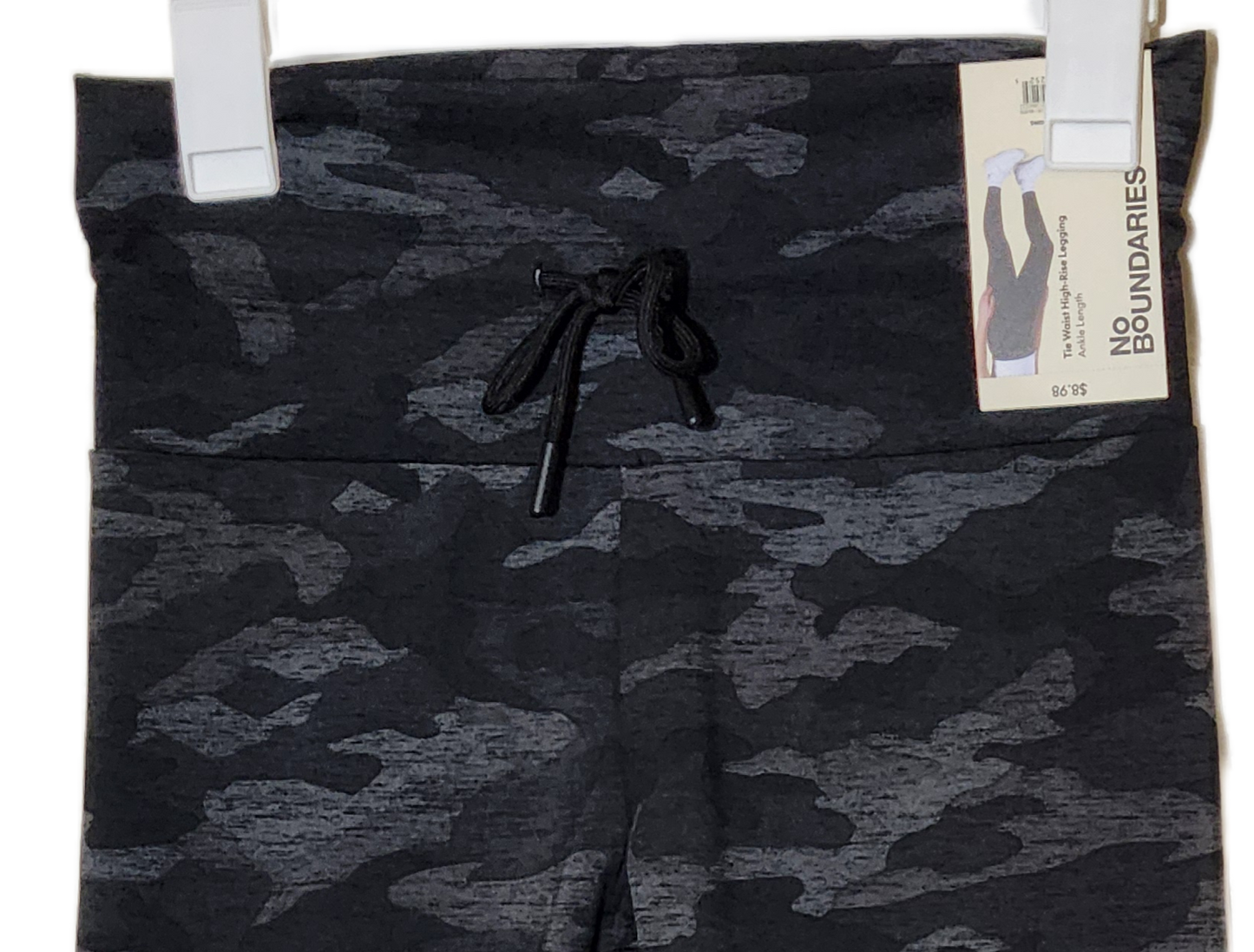 No Boundaries Camo Black Gray Tie Waist High Rise Leggings size Women's S/M