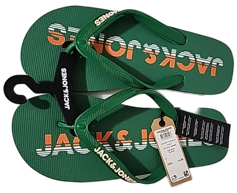 JACK & JONES Premium Flip Flops Sandals: Amazon Green/ Orange Logo Size 9/10