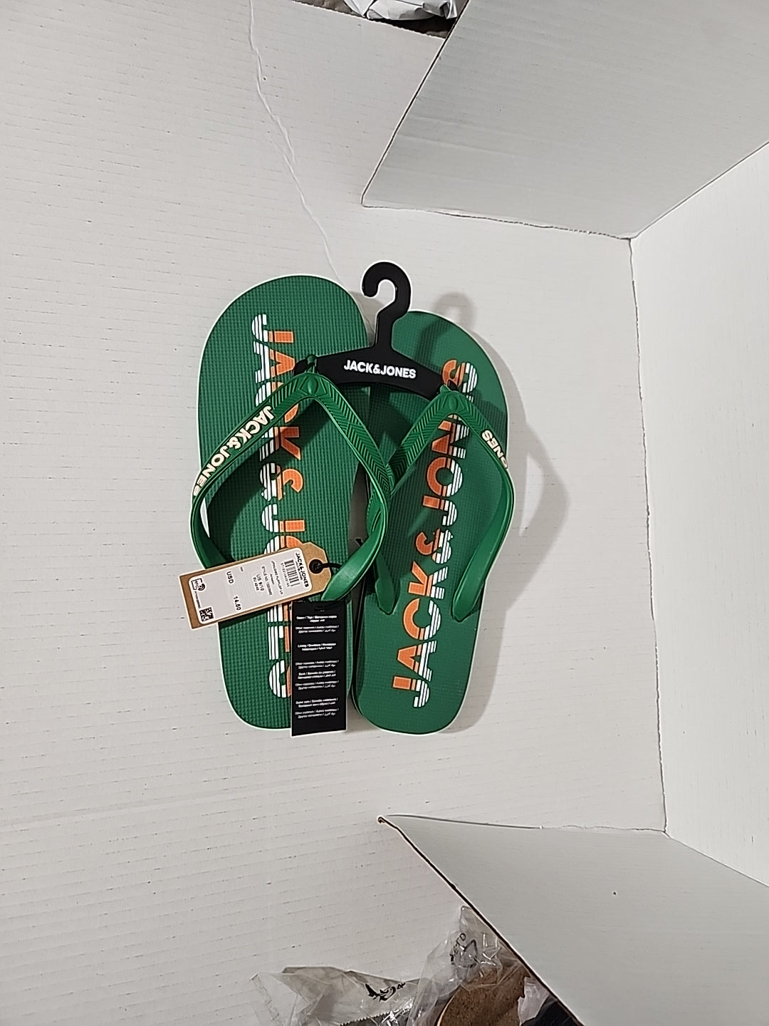 JACK & JONES Premium Flip Flops Sandals: Amazon Green/ Orange Logo Size 9/10