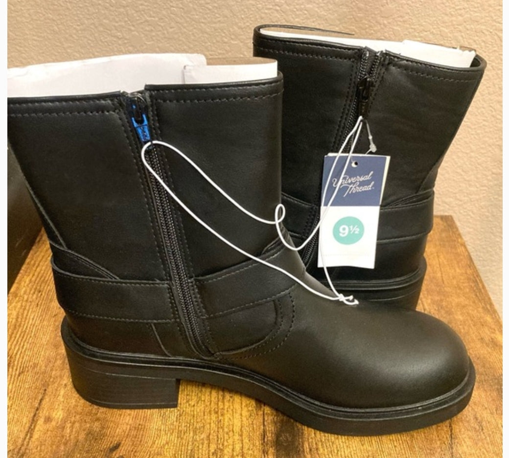 Connor Ankle Motorcycle Boots Genuine Faux Leather Memory Foam Size 8 w