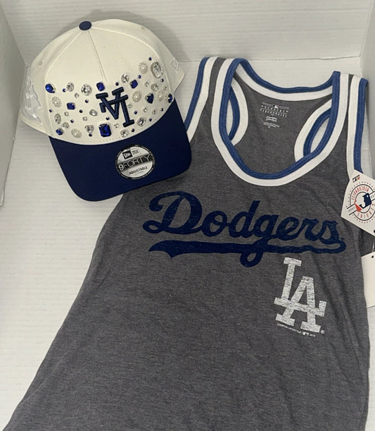 LA Dodgers Custom BLING Hat + Women’s Tank Top XS | MLB Official Set