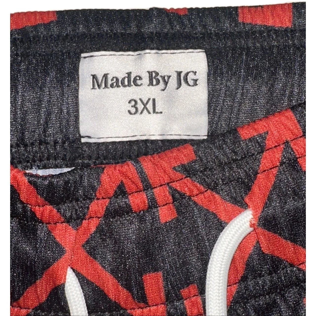 Made by JG red & black "Off White" drawstring men's shorts size 3 xl