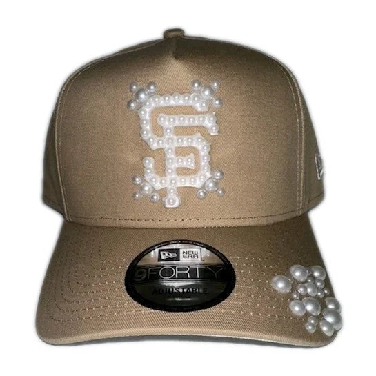 SF Giants MLB Custom PEARL Embellished Tan New Era 9FORTY Snapback Hat