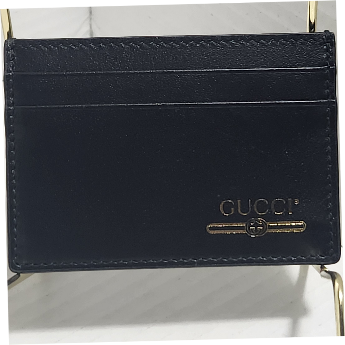 Gucci Card Holder Monogram Leather wallet Black and Gold