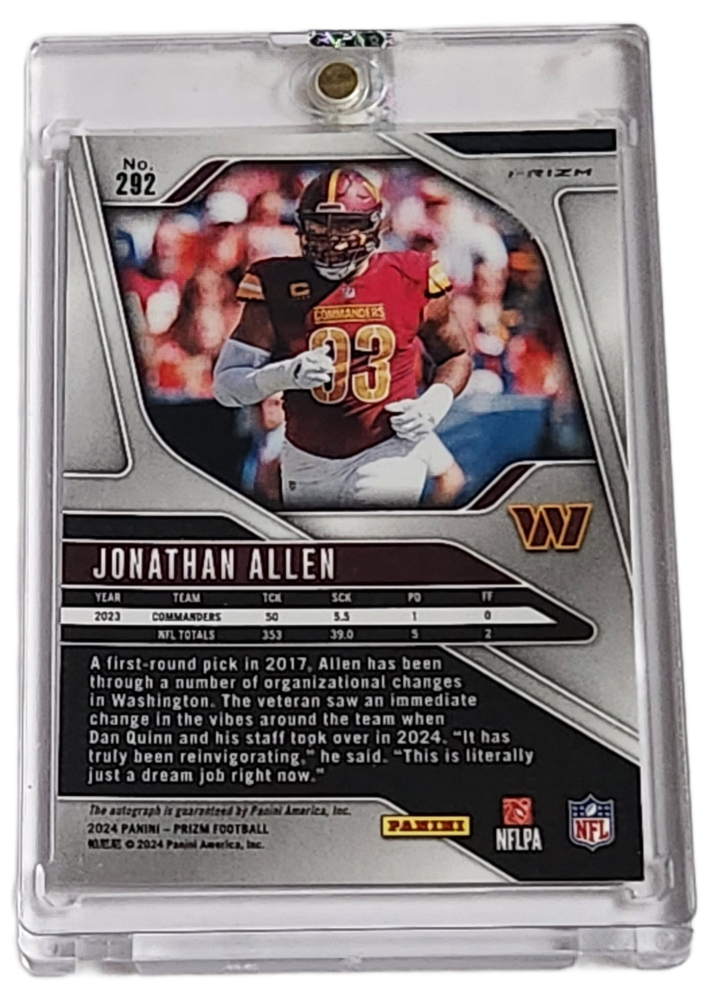 Jonathan Allen autograph Washington Commanders Panini Prizm