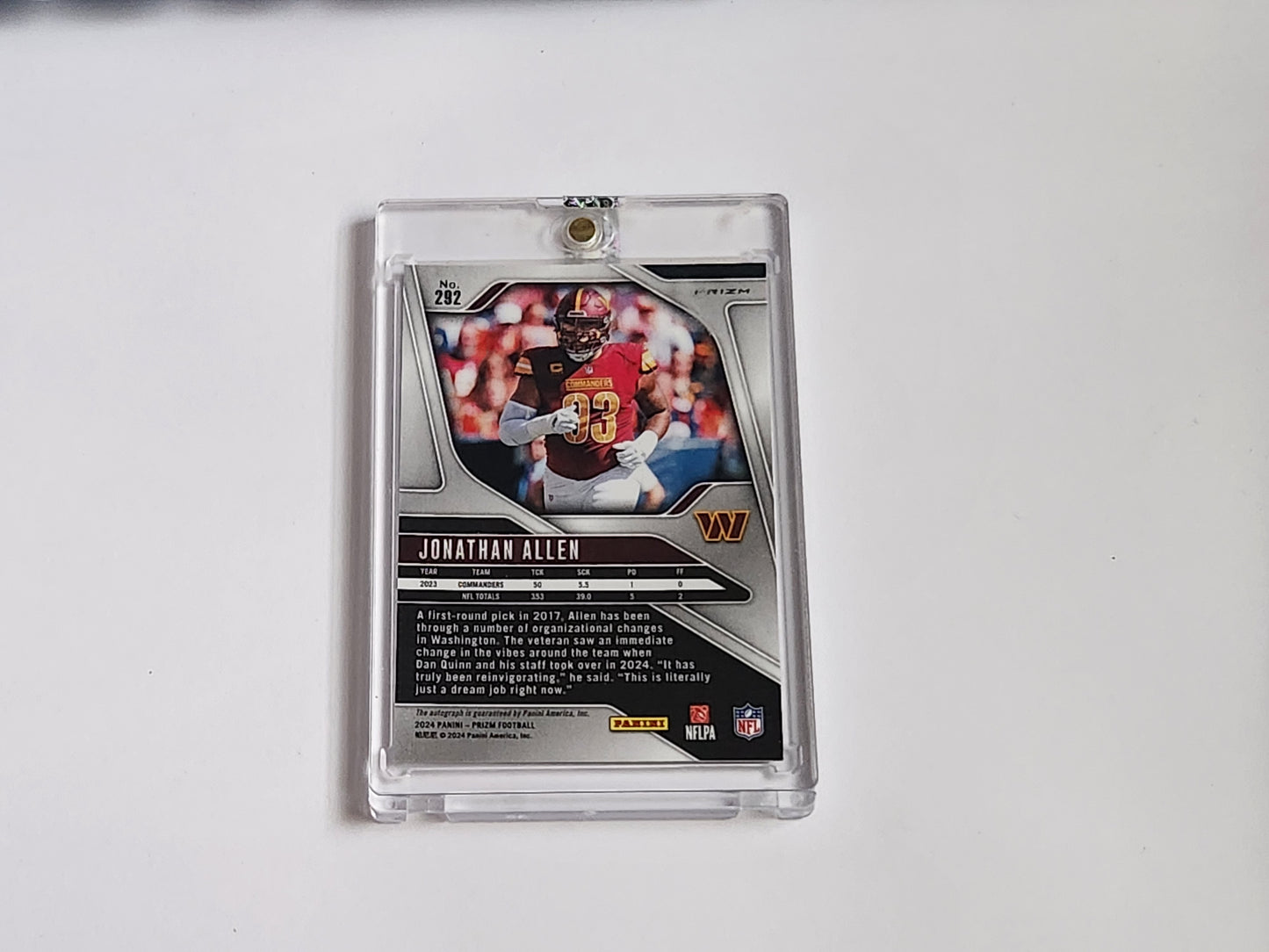Jonathan Allen autograph Washington Commanders Panini Prizm