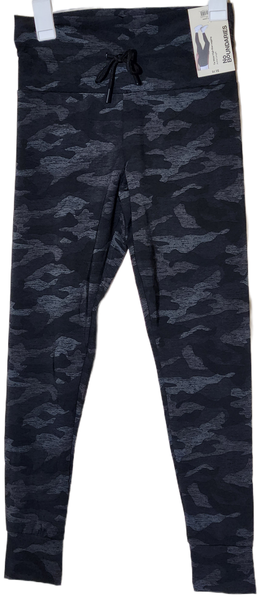 No Boundaries Camo Black Gray Tie Waist High Rise Leggings size Women's S/M