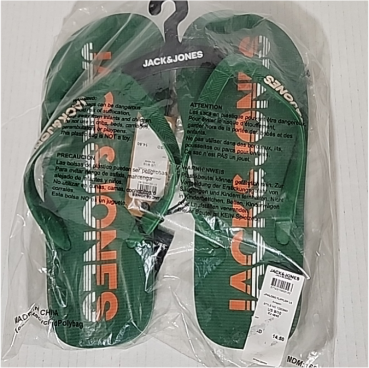 JACK & JONES Premium Flip Flops Sandals: Amazon Green/ Orange Logo Size 9/10