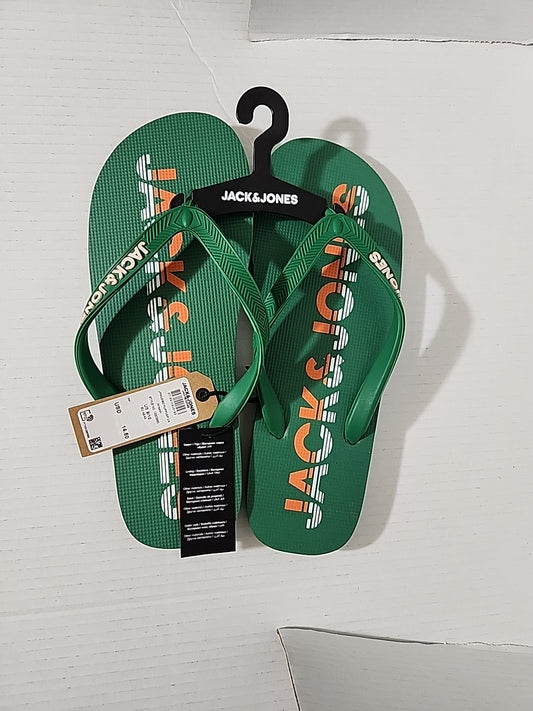 JACK & JONES Premium Flip Flops Sandals: Amazon Green/ Orange Logo Size 9/10