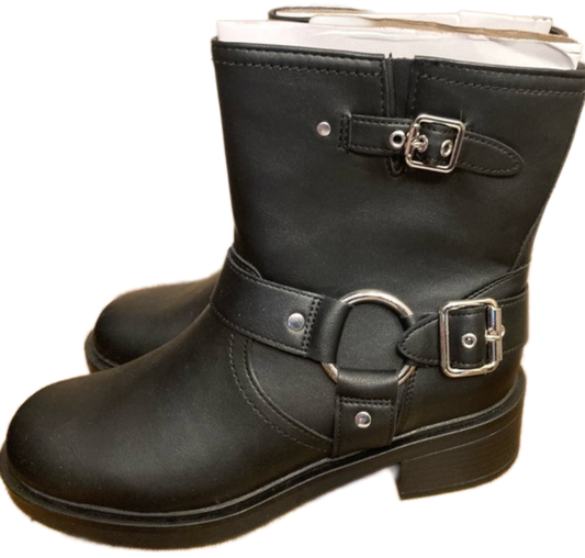 Connor Ankle Motorcycle Boots Genuine Faux Leather Memory Foam Size 8 w