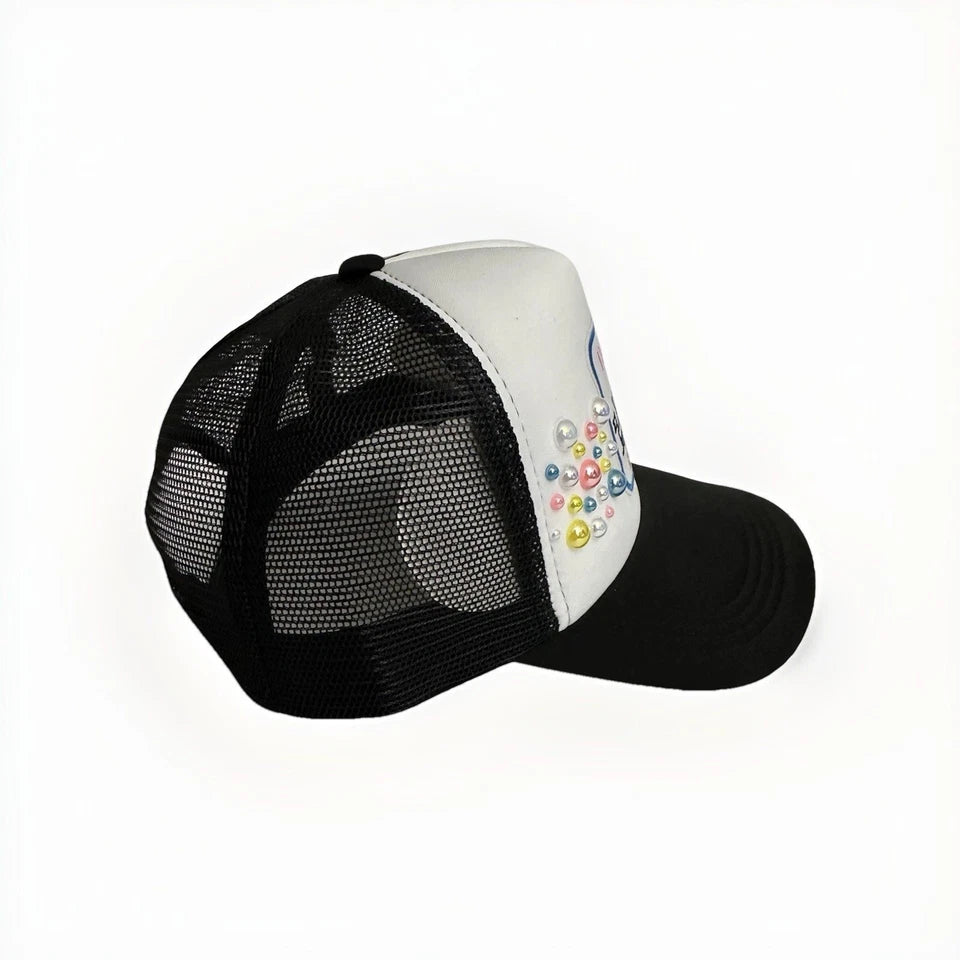 Custom Black/White PEARL “I Like Big Boats & I Cannot Lie” Trucker Hat