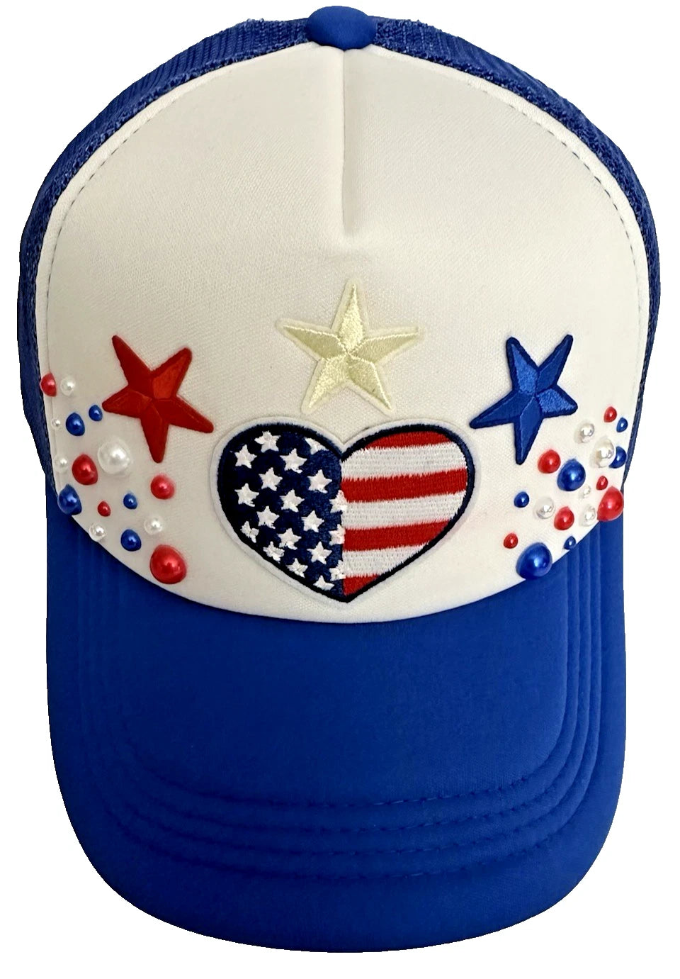 Custom 4th Of July PEARL Embellished 1-of-1 Patriotic USA Themed Trucker Hat