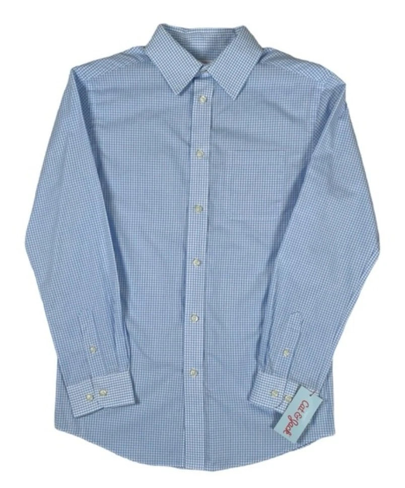 Cat & Jack Boys Long Sleeve Button Down Blue Checkered Print Shirt Size XL