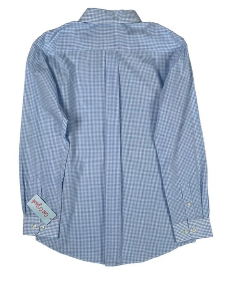Cat & Jack Boys Long Sleeve Button Down Blue Checkered Print Shirt Size XL