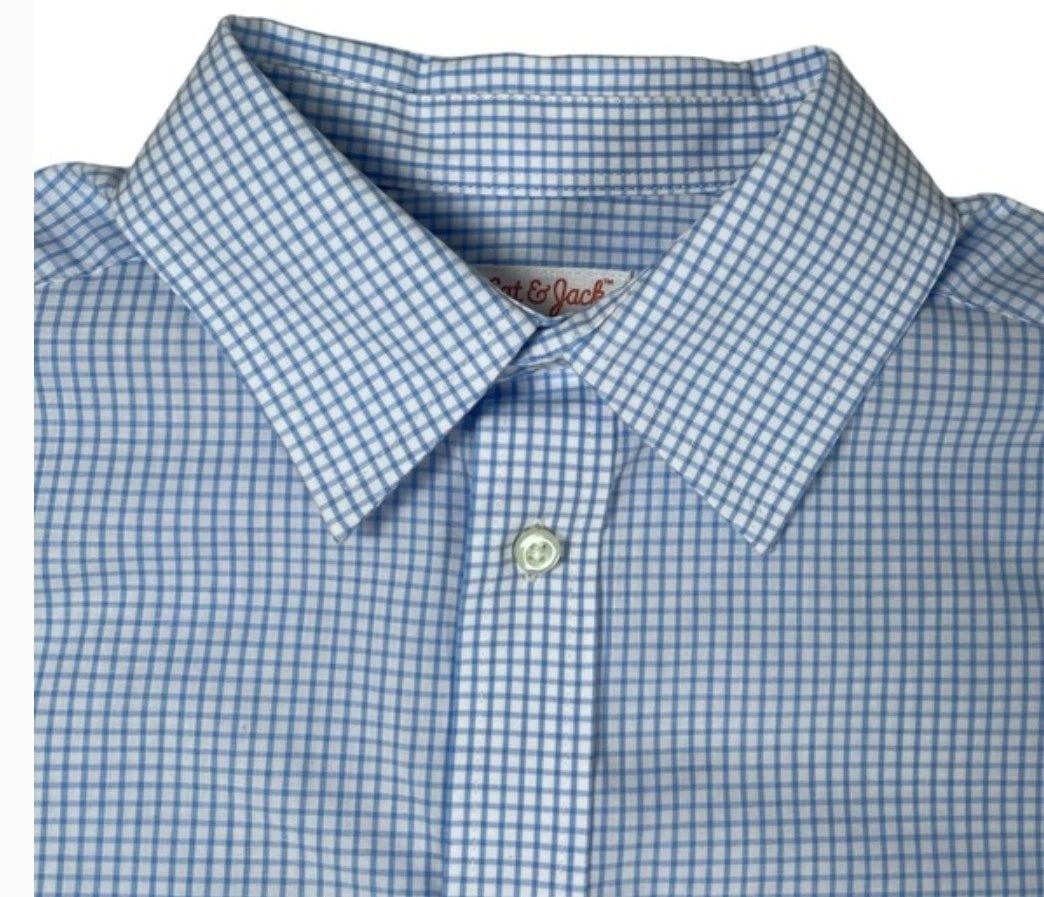 Cat & Jack Boys Long Sleeve Button Down Blue Checkered Print Shirt Size XL