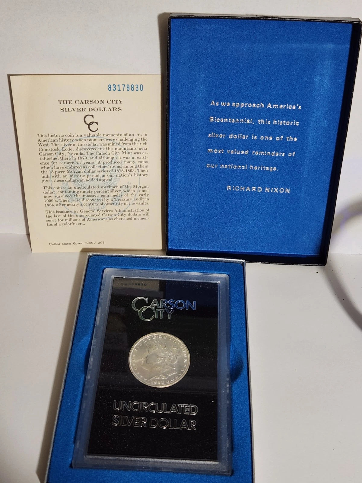 Carson City 1883 Morgan Silver Dollar uncirculated rare history COA included