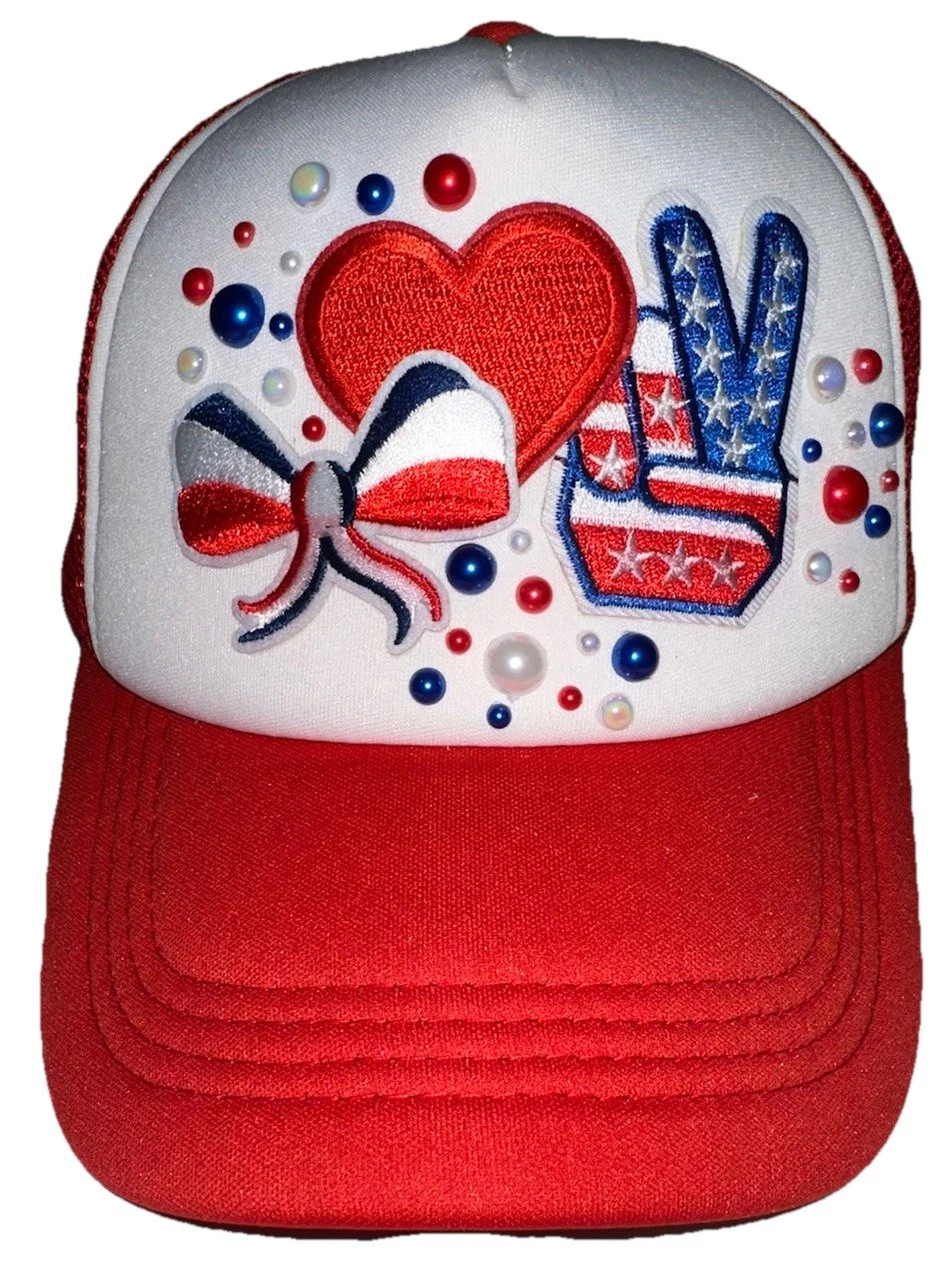 Custom 4th Of July PEARL Embellished 1-of-1 Patriotic USA Themed Trucker Hat