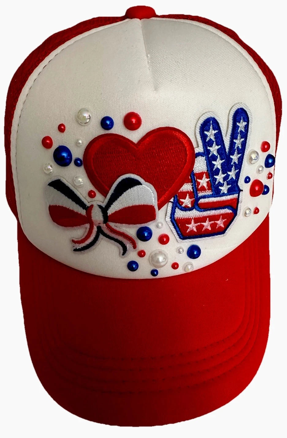 Custom 4th Of July PEARL Embellished 1-of-1 Patriotic USA Themed Trucker Hat