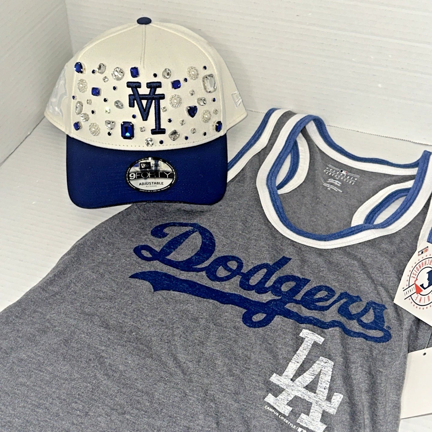 LA Dodgers Custom BLING Hat + Women’s Tank Top XS | MLB Official Set
