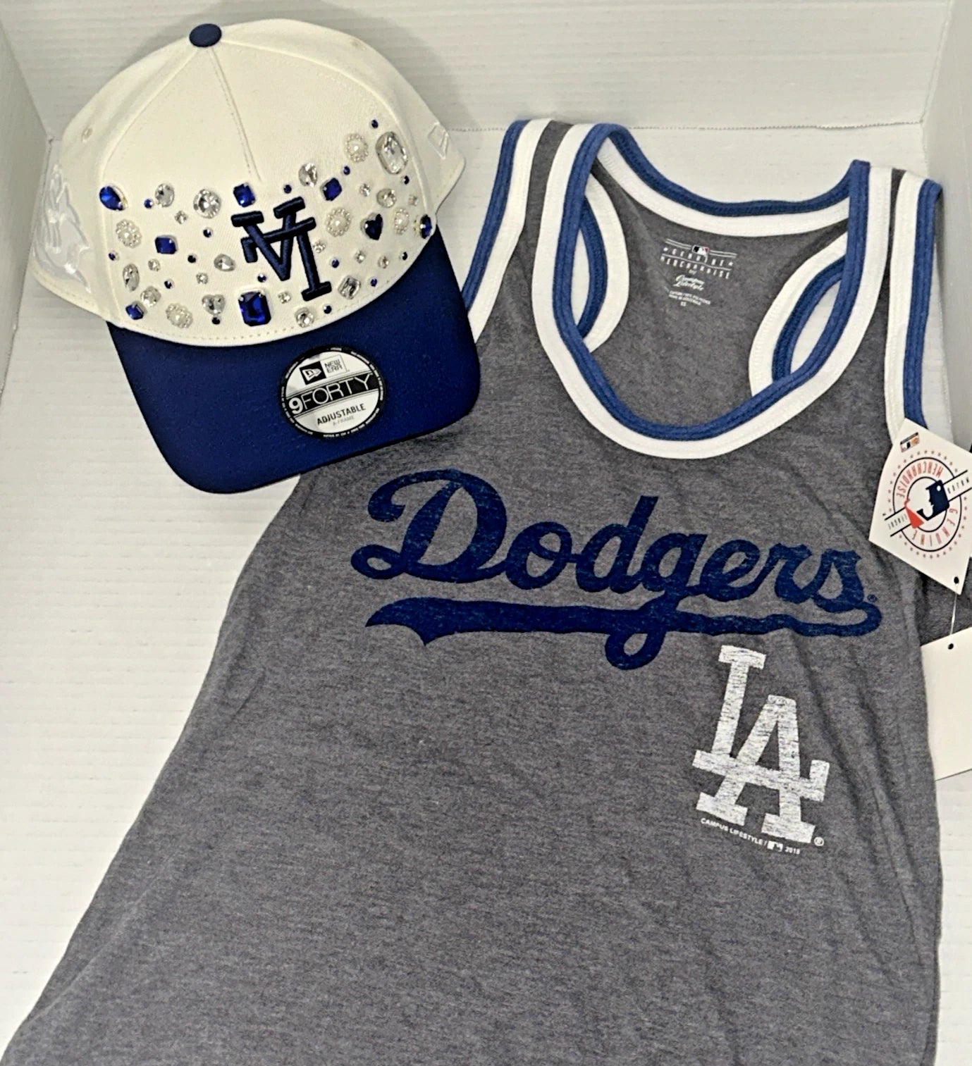LA Dodgers Custom BLING Hat + Women’s Tank Top XS | MLB Official Set