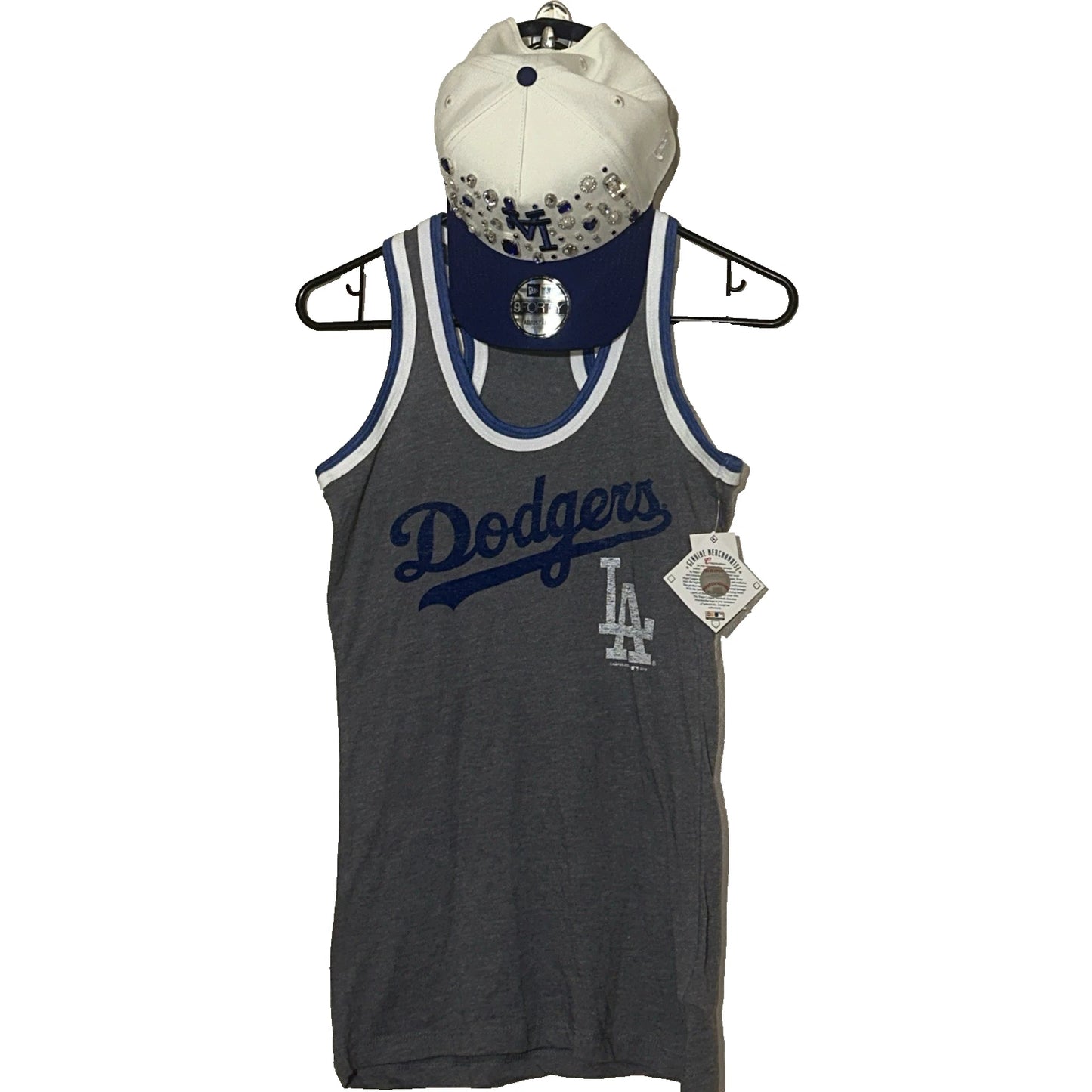 LA Dodgers Custom BLING Hat + Women’s Tank Top XS | MLB Official Set
