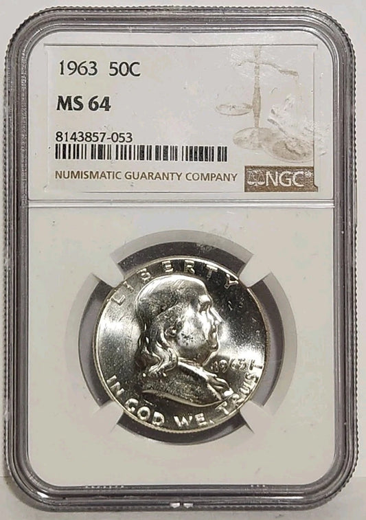 Franklin Half Dollar 1963 graded MS 64 by NGC