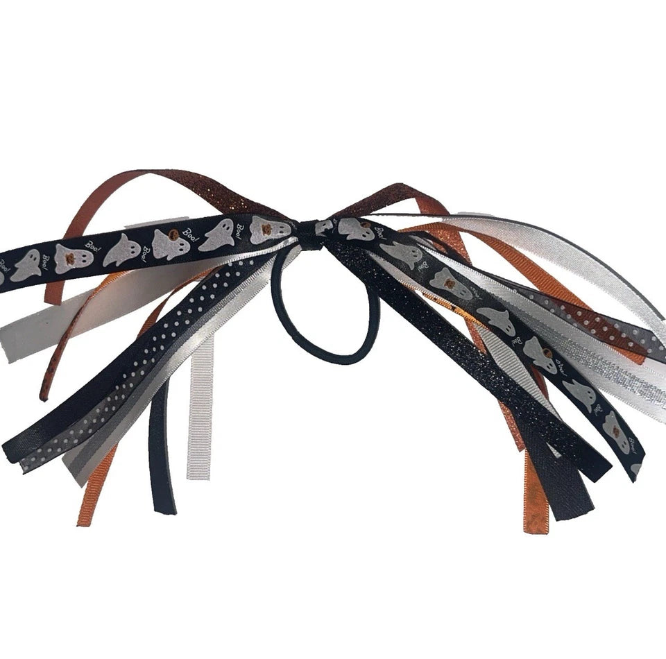 Halloween Custom Ponytail Hair Streamers 2pk-Ghosts Pumpkins & Glitter Ribbon