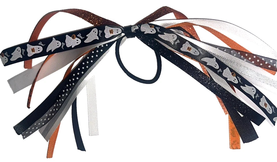 Halloween Custom Ponytail Hair Streamers 2pk-Ghosts Pumpkins & Glitter Ribbon