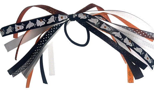 Halloween Custom Ponytail Hair Streamers 2pk-Ghosts Pumpkins & Glitter Ribbon