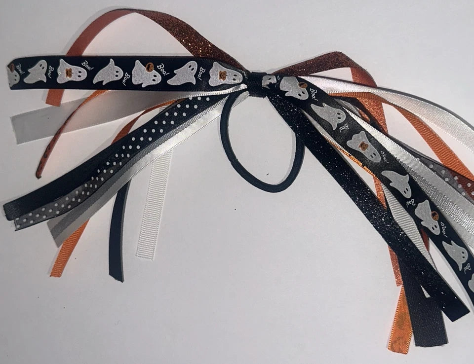 Halloween Custom Ponytail Hair Streamers 2pk-Ghosts Pumpkins & Glitter Ribbon