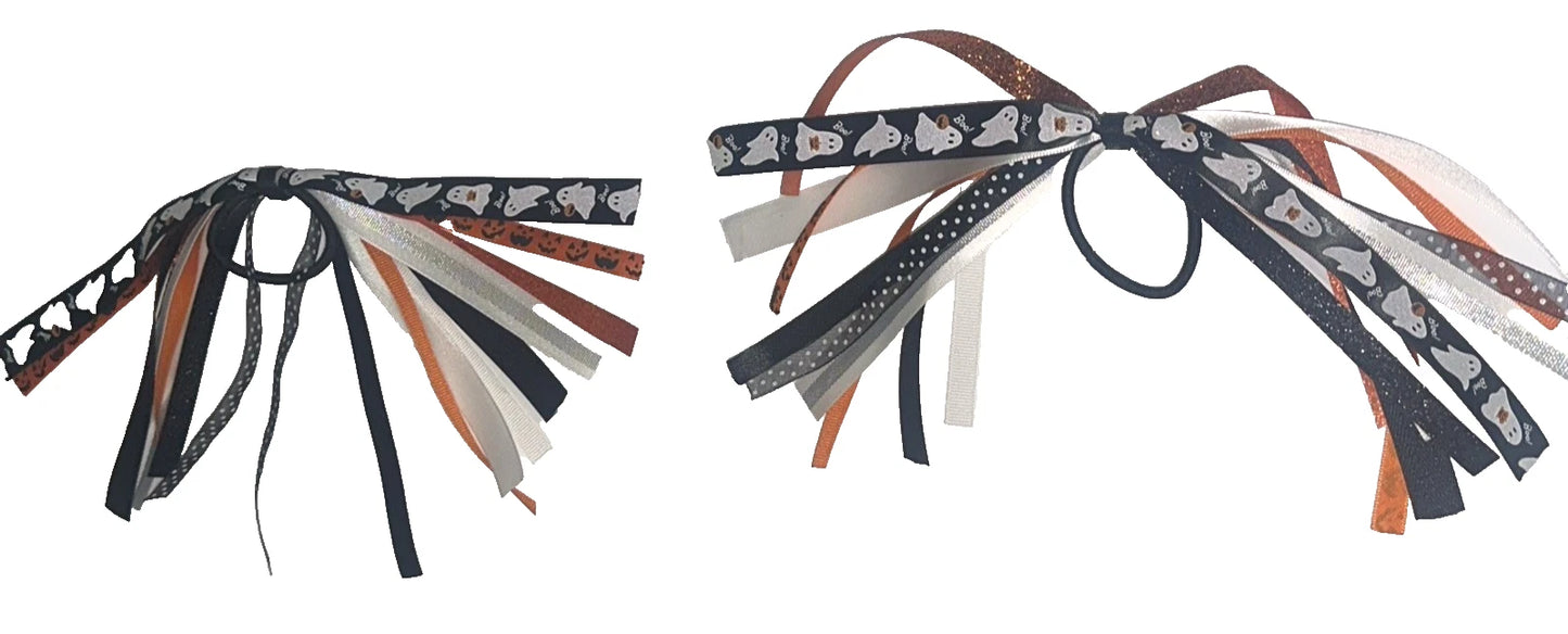 Halloween Custom Ponytail Hair Streamers 2pk-Ghosts Pumpkins & Glitter Ribbon