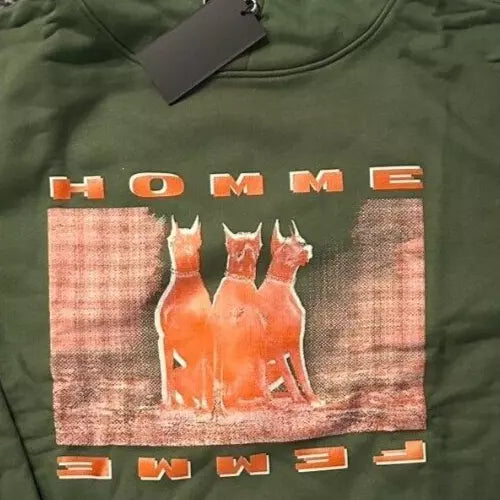 Homme Femme Doberman Olive Green Hoodie Streetwear - Size XL, NWT