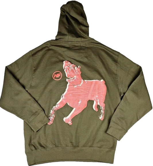 Homme Femme Doberman Olive Green Hoodie Streetwear - Size XL, NWT