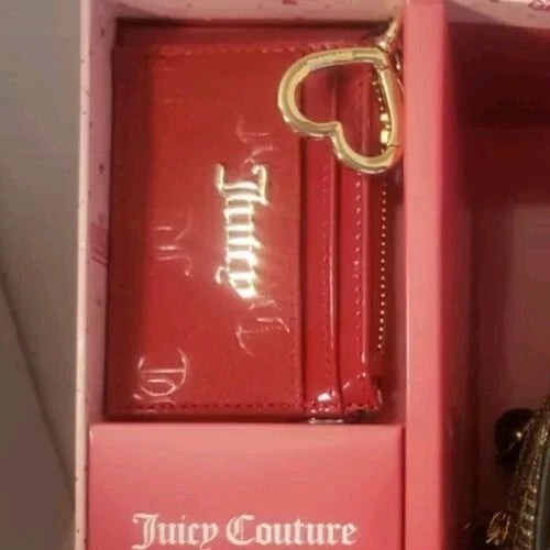 Juicy Couture Mini Brown Backpack Ft Gold Chain Detail + Red Wallet Set