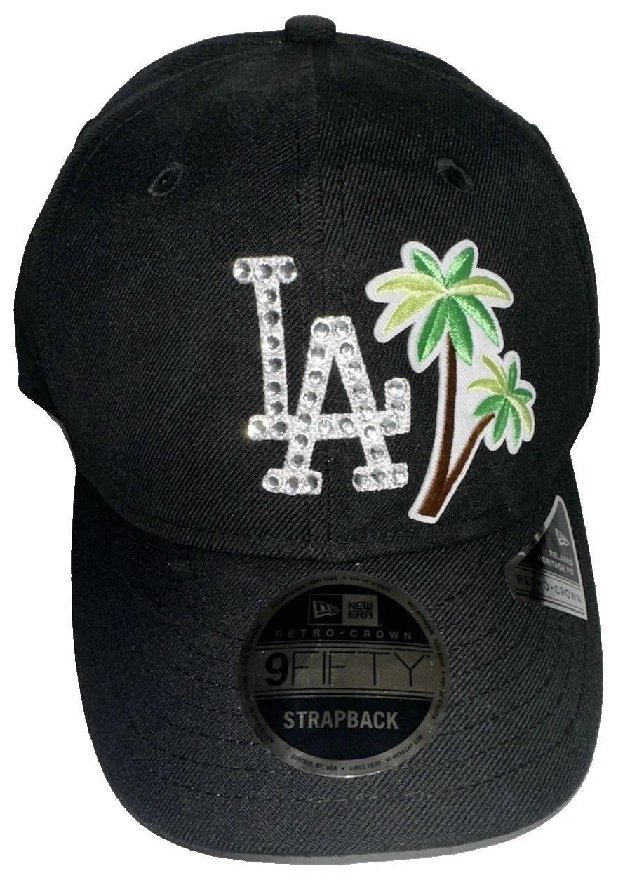 LA Dodgers MLB Custom BLING Black New Era 9FIFTY Strapback Hat Palm Trees