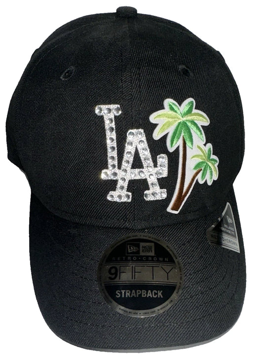 LA Dodgers MLB Custom BLING Black New Era 9FIFTY Strapback Hat Palm Trees