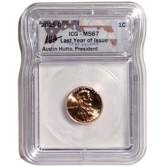 2025-D MS 67 Lincoln Shield Cent (Penny) ICG - Last Year of Issue (Copy)