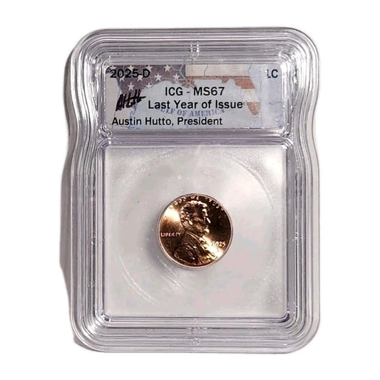 2025-D MS 67 Lincoln Shield Cent (Penny) ICG - Last Year of Issue