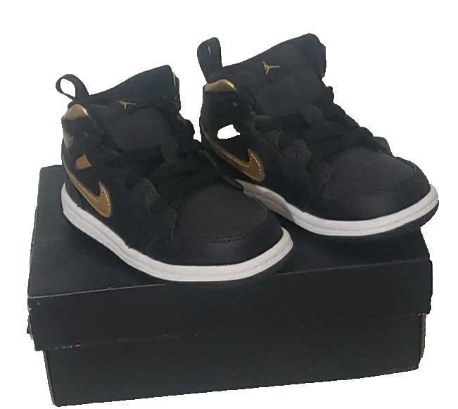 Jordan 1 Mid TD Black Metallic Gold Toddler Shoes Size 6C Nike Baby Sneakers New