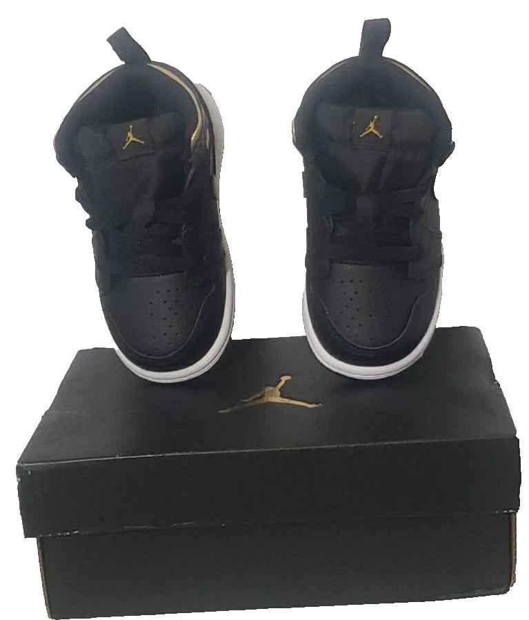 Jordan 1 Mid TD Black Metallic Gold Toddler Shoes Size 6C Nike Baby Sneakers New