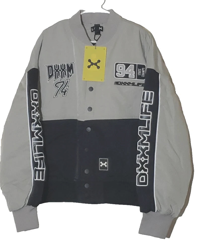 DXXM Life Racing Jacket by Culture Kings Gray Black Moto Style Size Large