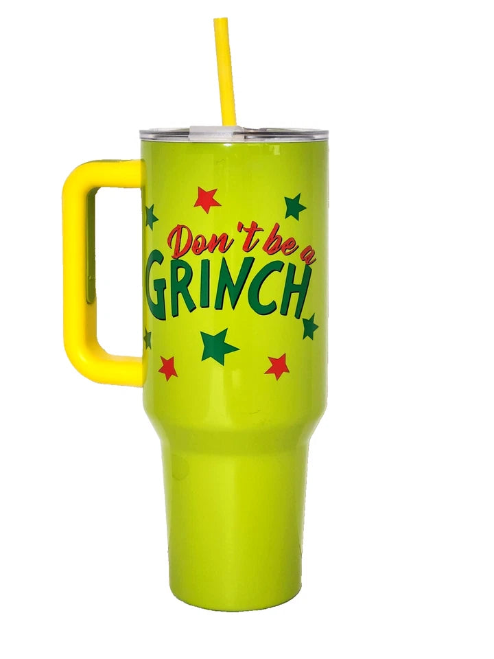 Bioworld Dr Seuss Grinch Green & Yellow 40 oz "Dont Be A Grinch" Tumbler