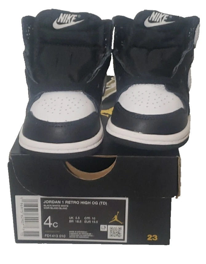 Jordan 1 Retro High OG TD Black & White Toddler Shoes Size 4C Nike New In Box