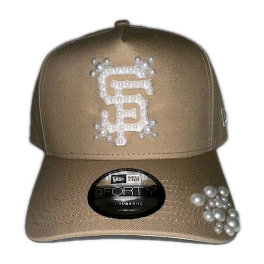 SF Giants MLB Custom PEARL Embellished Tan New Era 9FORTY Snapback Hat