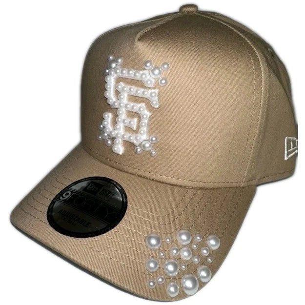 SF Giants MLB Custom PEARL Embellished Tan New Era 9FORTY Snapback Hat