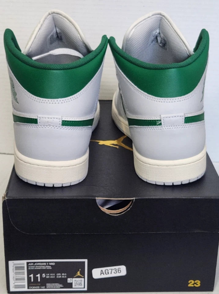 Nike Air Jordan 1 Mid Summit White Pine Green Size 11.5