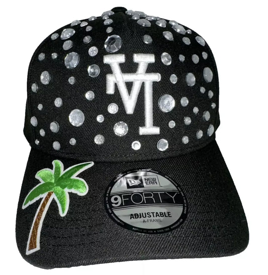 LA Dodgers MLB Inverted LA Logo Custom BLING Black New Era 9FORTY Snapback Hat