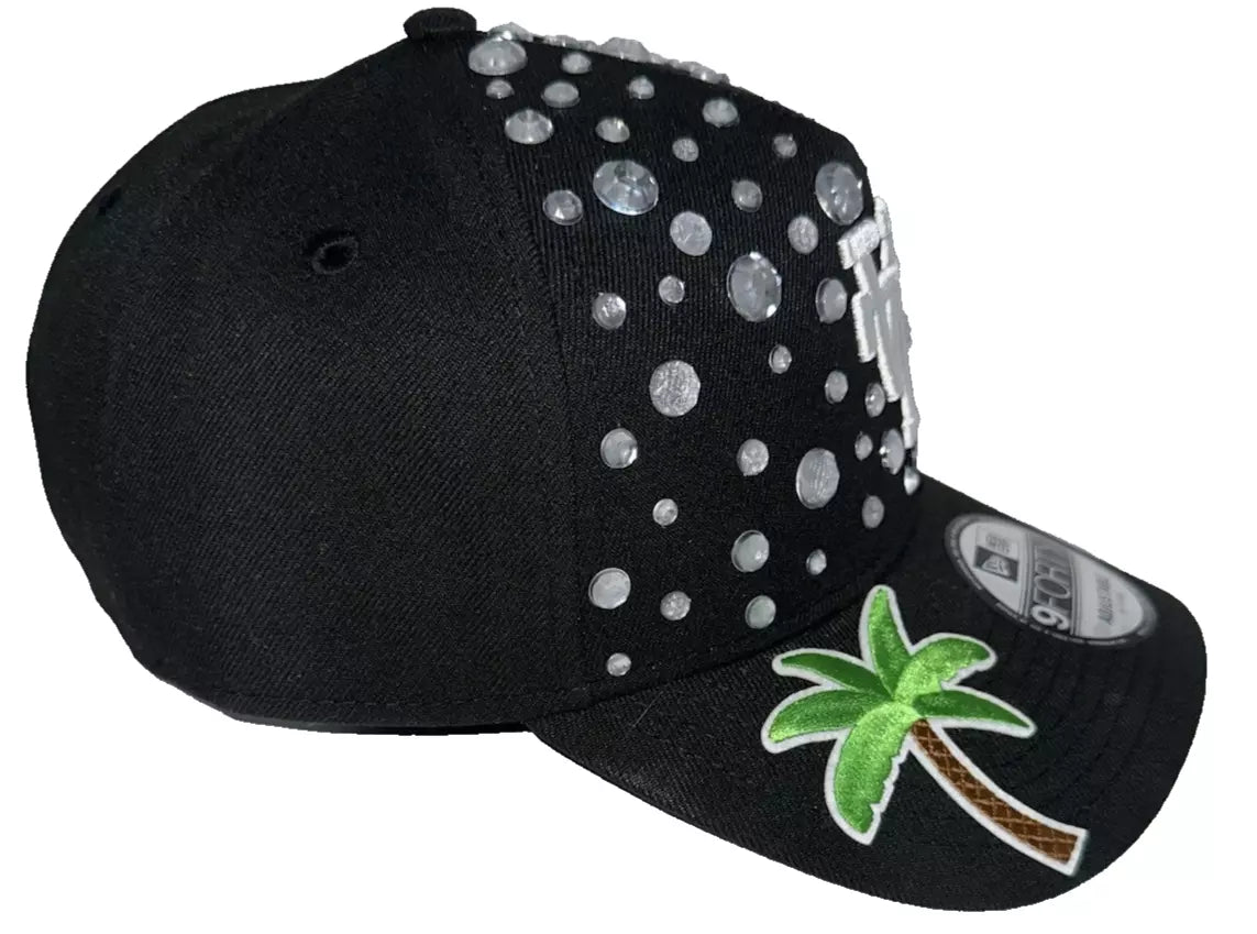 LA Dodgers MLB Inverted LA Logo Custom BLING Black New Era 9FORTY Snapback Hat